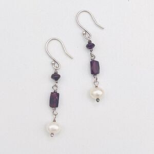 Novica Earrings Garnet Pearl 925 Sterling Silver‎ India Dangle Drop